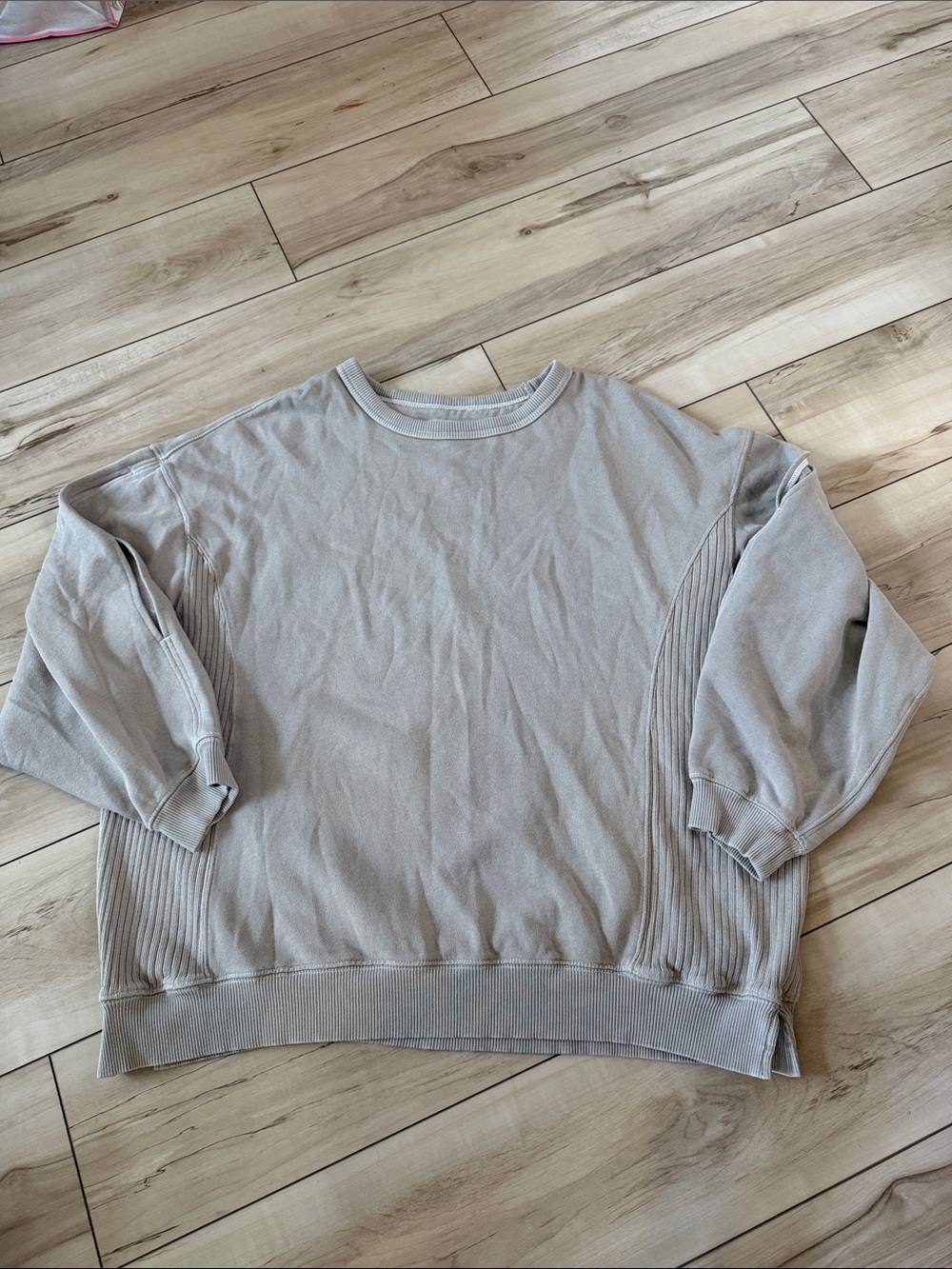 aerie Tres Chic Light Taupe Ribbed Panel Crewneck Sweatshirt